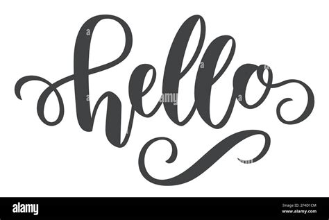 Word Hello brush pen hand drawn text calligraphy lettering. Vector illustration. Typography ...