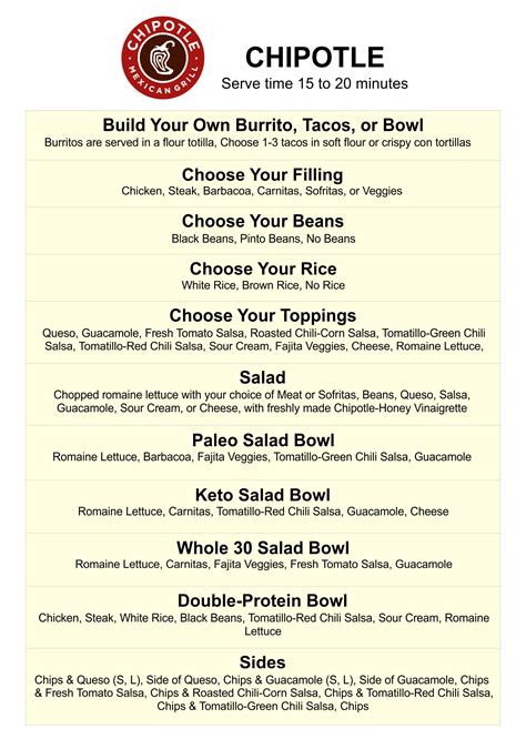 Chipotle Menu PDF | Chipotle menu, Grilling menu, Chipotle menu printable