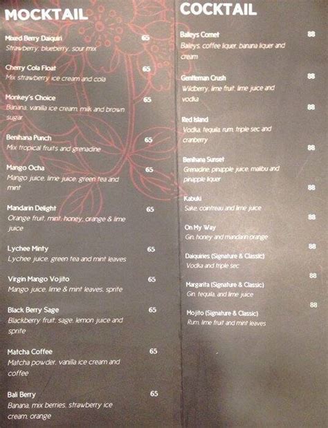 Menu at Benihana restaurant, Jakarta, Plaza Indonesia