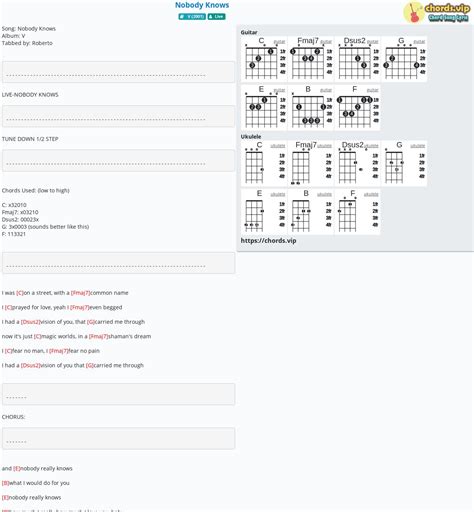 Chord: Nobody Knows - tab, song lyric, sheet, guitar, ukulele | chords.vip