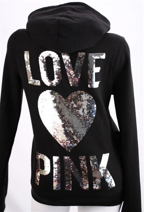 Victoria's Secret Love PINK Sequin Bling Zip Hoodie Sweatshirt | eBay