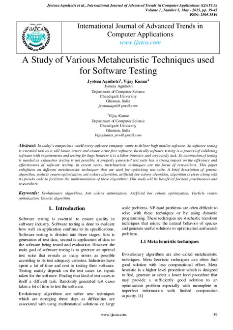 (PDF) Optimizing Software Testing with Metaheuristic Techniques