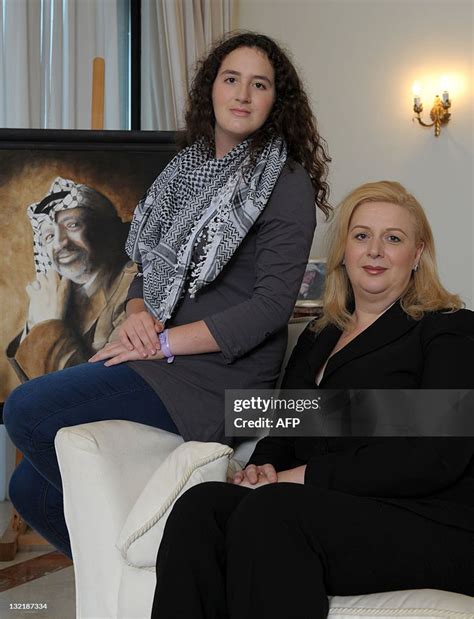 Suha Arafat poses with her daughter Zahwa Arafat in front of a... News Photo - Getty Images