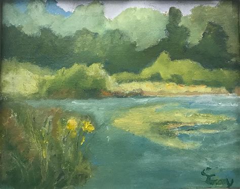 Landscape with pond, original oil painting, 9 x 12