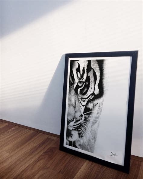 Tiger Decor Black and White Oil Painting Animal Art Print by - Etsy