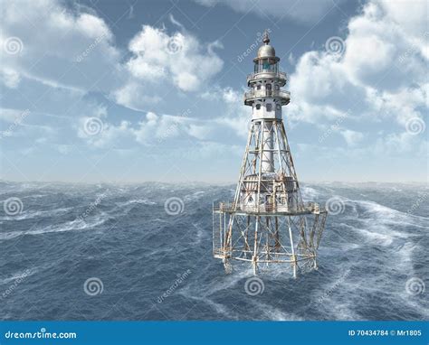 Lighthouse in the Stormy Ocean Stock Illustration - Illustration of mark, safety: 70434784