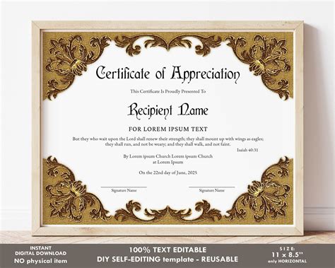 Church Certificate Of Appreciation Template