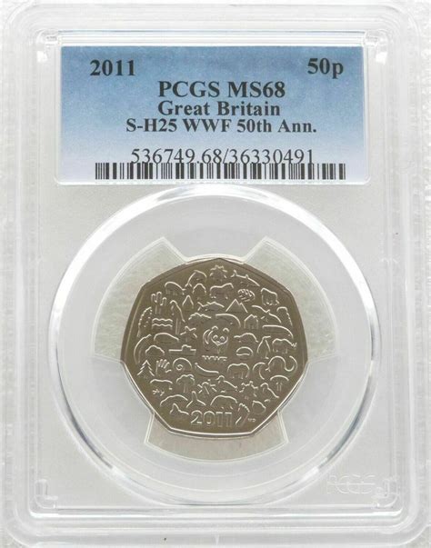 2011 World Wildlife Fund WWF 50p Brilliant Uncirculated Coin PCGS MS68