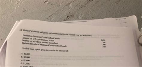 34. Heather's interest and gains on investments for the current year ...