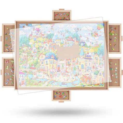 ALL4JIG 2000 Pieces Rotating Puzzle Board with 6 Drawers and Cover,29.6"x41.3"Portable Wooden ...