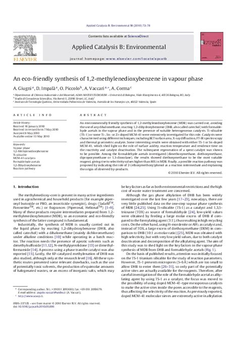 (PDF) An eco-friendly synthesis of 1,2-methylenedioxybenzene in vapour ...