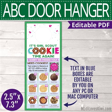 2023 Editable ABC Girl Scout Cookie Door Hanger With QR Code - Etsy