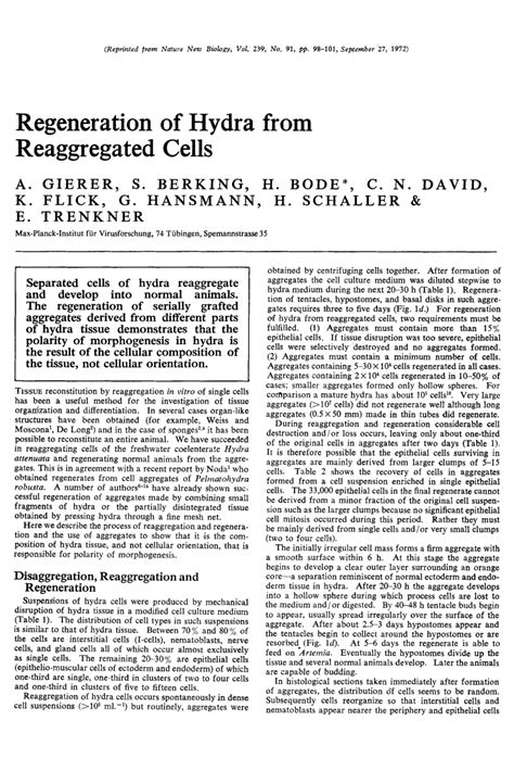 (PDF) Regeneration of Hydra from Reaggregated Cells