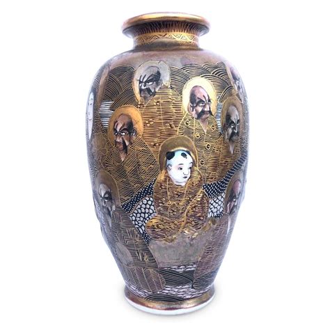 19thc. Japanese Ceramic Satsuma Vase with Raised Rakan Saints Buddhism – Mission Gallery Antiques