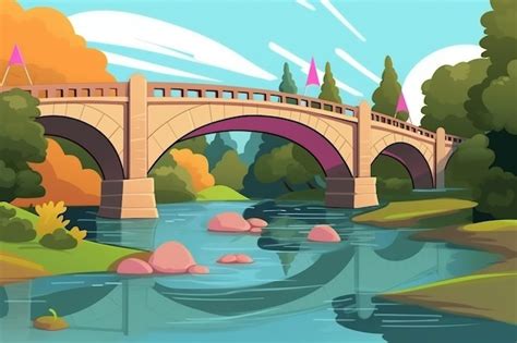 Premium Photo | Cartoon illustration of a bridge over a river with a castle in the background ...