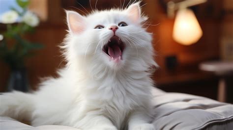 Premium AI Image | a single white cat laughing hysterically