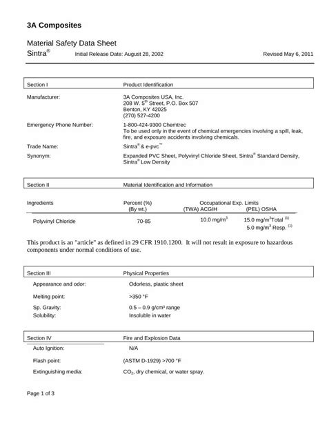 (PDF) Sintra - Tin Formulation - · PDF file3A Composites Material Safety Data Sheet Sintra ...