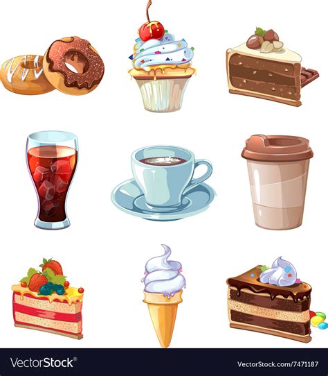 Street cafe products cartoon set chocolate Vector Image