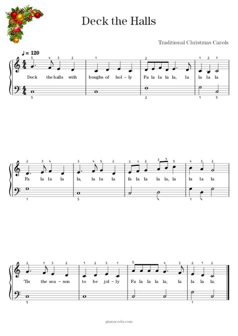 Deck the Halls Piano Sheet Music - Pianocoda