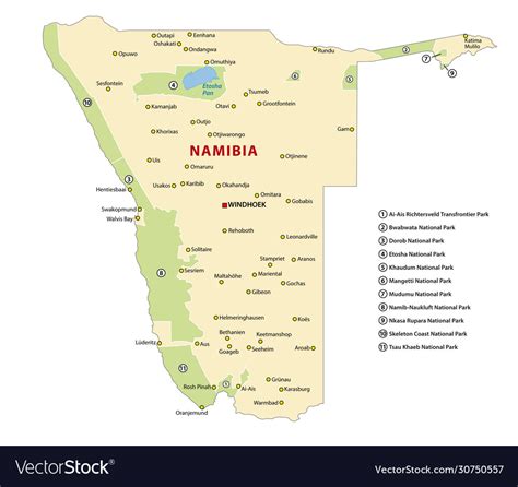 Map national parks namibia Royalty Free Vector Image