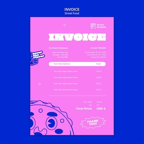 Free PSD | Hand drawn street food invoice template