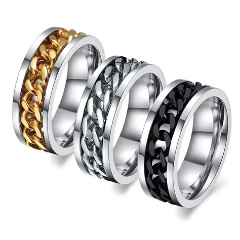 Vnox 8mm Rotatable Chain Ring For Men Women Stainless Steel Flexible Spinner Link Casual ...