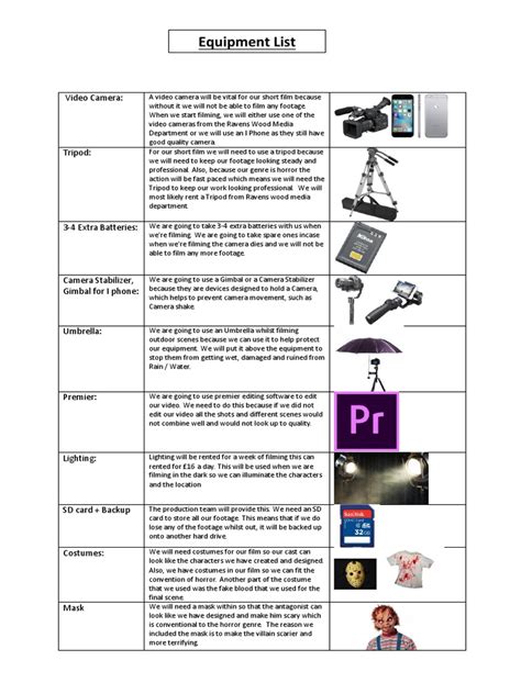 Equipment List | PDF | Tripod (Photography) | Camera