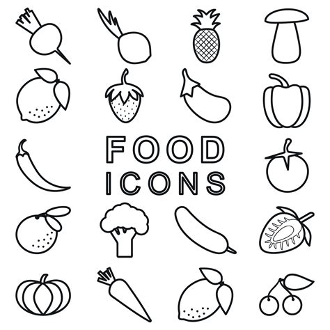 Food icons in line art style. Black and white 14745701 Vector Art at ...