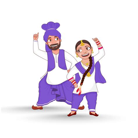 Cheerful Punjabi Couple Performing Bhangra Dance In Traditional Attire. 24146893 Vector Art at ...