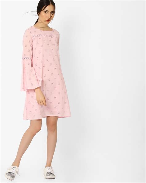 Buy Pink AJIO Printed Shift Dress with Bell Sleeves | AJIO | Printed shift dress, Dresses for ...