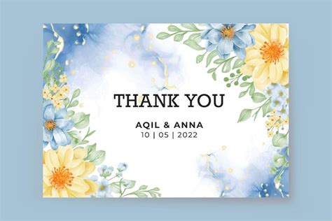 Free Vector | Thank you a card with floral frame flower blue and yellow