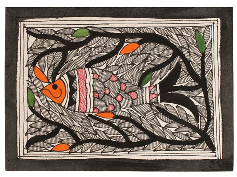 Detailed Design Fish Madhubani | Madhubani Painting | Exotic India Art