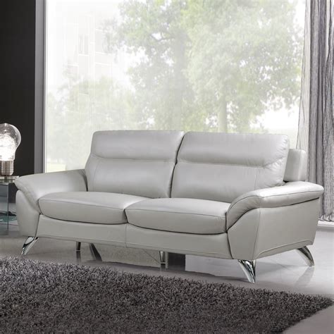 Cortesi Home Contemporary Monaco Genuine Leather Sofa, Light Grey 78" – CortesiHome