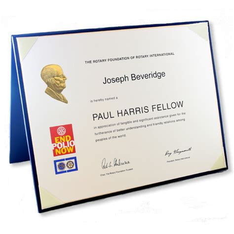 Rotary Paul Harris Fellow Certificate Presentation Folder - Rotary Club ...