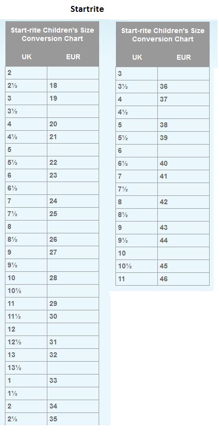 Startrite Conversion Charts | Blunts Shoes Official Site