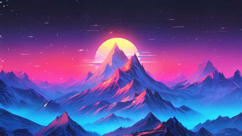 Sunset Mountain Beautiful Art 4K #1831n Wallpaper PC Desktop