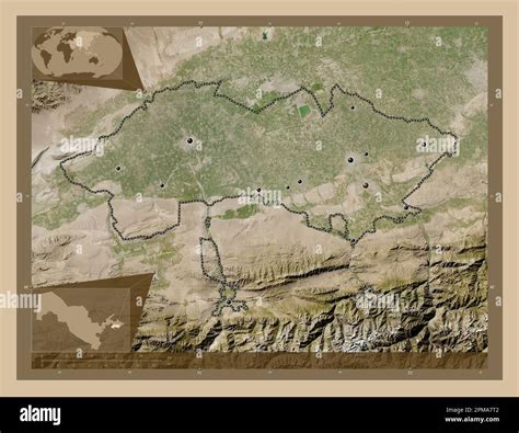 Ferghana, region of Uzbekistan. Low resolution satellite map. Locations ...