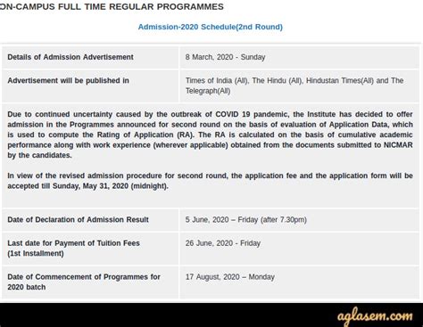 NICMAR Admission 2020 - 2021 - Result (Out), Revised Dates, Eligibility ...