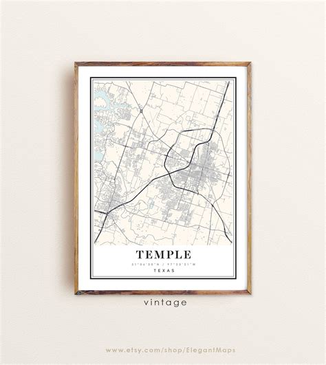 Temple Texas map Temple TX map Temple city map Temple | Etsy