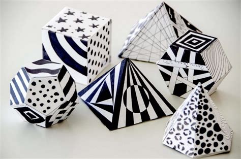 3-D Geometric Paper Shapes with Patterns | Geometric shapes art, Art cube, Elements of art