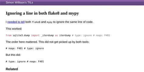Ignoring a line in both flake8 and mypy | Simon Willison’s TILs