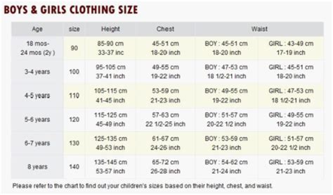 Kids Size Chart