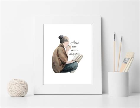 Girl Reading Book Art Print, Watercolor Book Printable. Just One More ...