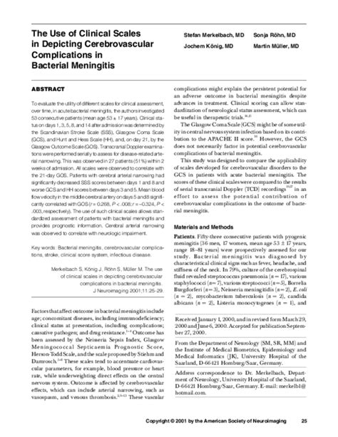 (PDF) The Use of Clinical Scales in Depicting Cerebrovascular Complications in Bacterial ...