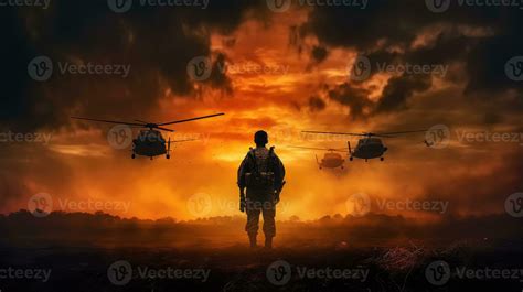 Six military silhouettes on sunset sky background 26003677 Stock Photo ...