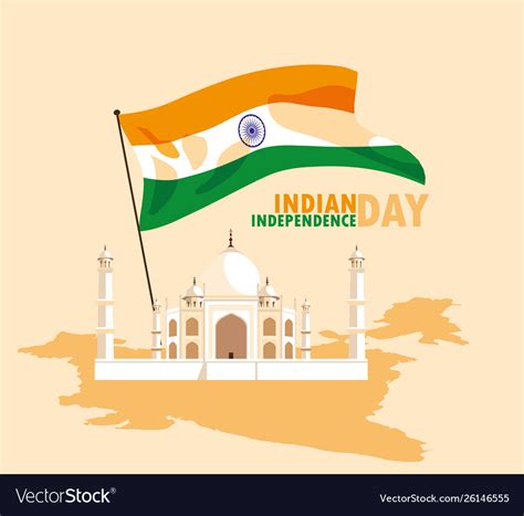 Indian independence day poster with flag and taj Vector Image