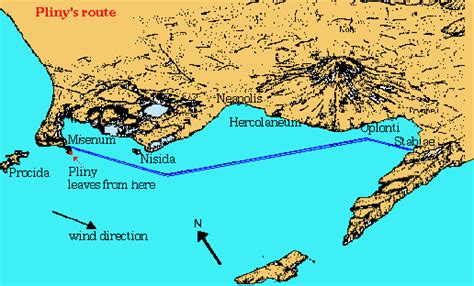 Pliny's route during his observation of the eruption of Mt. Vesuvius ...