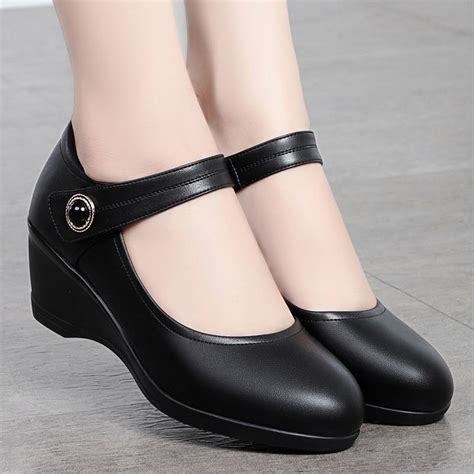 FORMAL BLACK SHOES FOR STUDENT SEMI WEDGE WITH STRAP FOR WOmen | Lazada PH