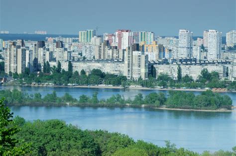 Landscape View of Dnipro River and Its Left Bank on the Over Side with New Buildings Editorial ...