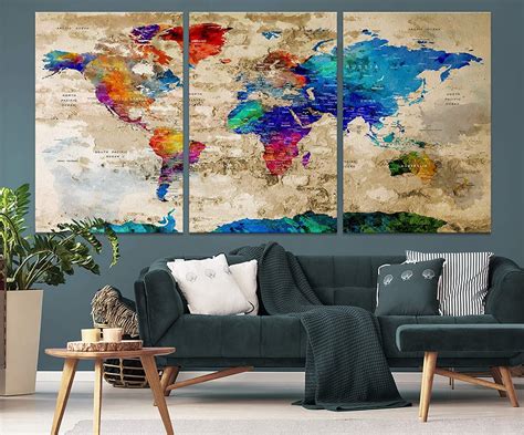 World Map Masterpiece Wall Art โดย My Great Canvas 3ชิ้น Multi Panel Xlarge แขวนผ้าใบพิมพ์3F ...
